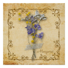 Vintage Beval Beige, torkade blommor med Namn