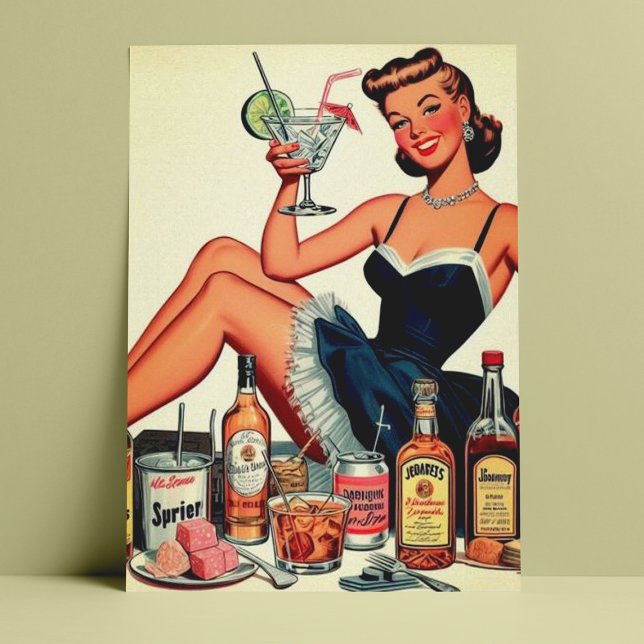 Vintage Beverage Pin-up Girl Vykort (Skapare uppladdad)