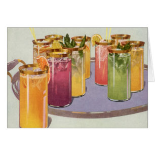 Vintage Beverages, Drinks with Ice Cubon a Tray Hälsningskort