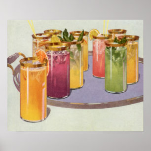 Vintage Beverages, Drinks with Ice Cubon a Tray Poster