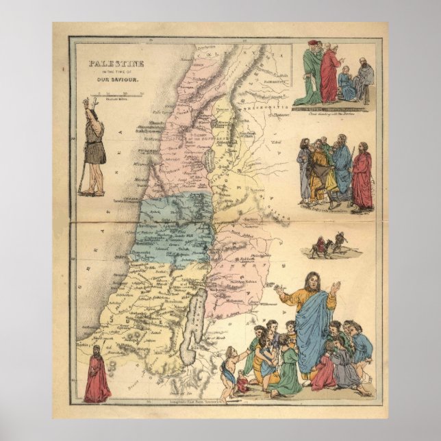 Vintage Bible kartor 1856 palestinskt värde Poster (Framsidan)