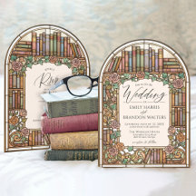Vintage bibliotek Böcker Stained Glass Arch Bröllo