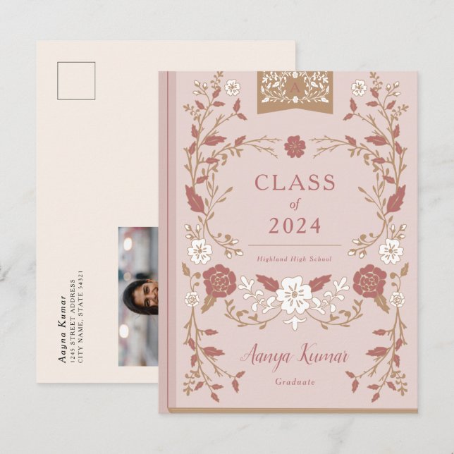 Vintage bibliotek bok examensfoto meddelande (Fram/baksida)