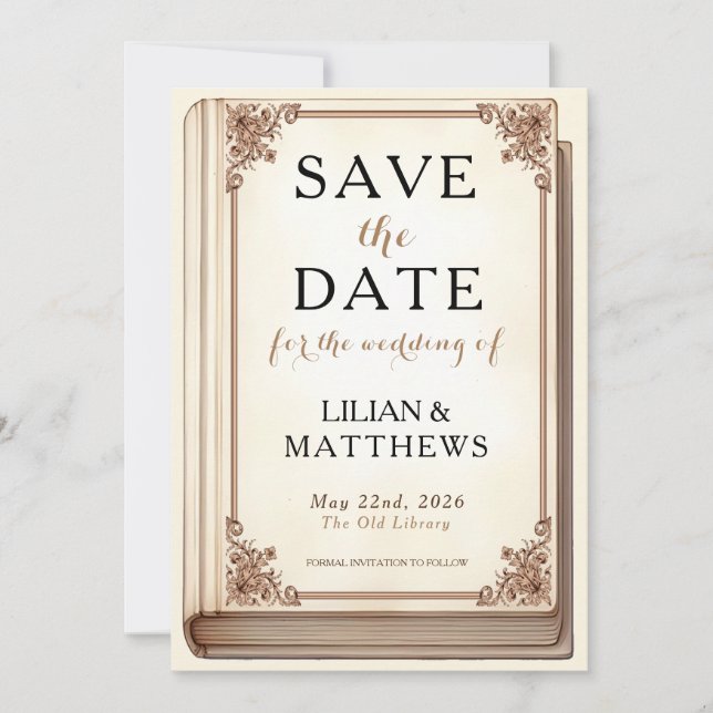 Vintage Bibliotek-Bok täcksteckensnitt Spara Datumet (Framsida)