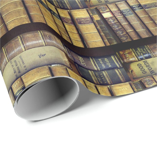 Vintage Bibliotek Bokar Presentpapper (Rullad Hörn)