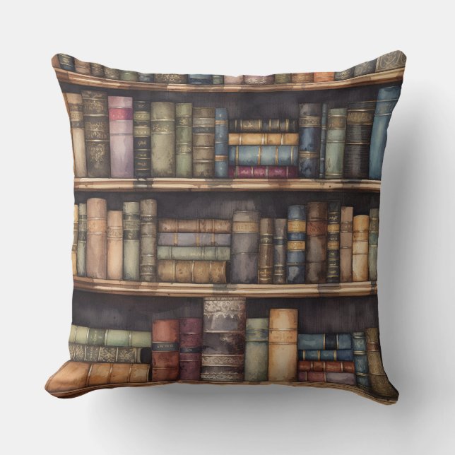 Vintage Bibliotek Bookshelf Kudde (Framsida)
