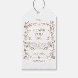 Vintage Bibliotek Elegant Blommigt Bröllop Presentetikett