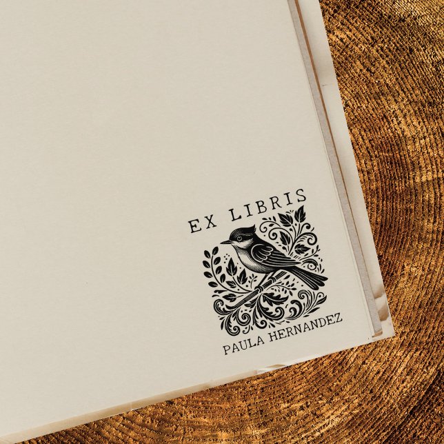 Vintage bibliotek Ex Libris Fågel Stämpel (Skapare uppladdad)