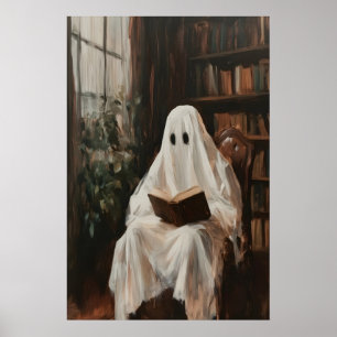 Vintage bibliotek Ghost Print, Spooky affisch, Kon Poster