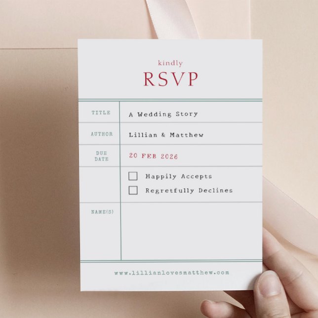 Vintage Bibliotek OSA kort (Vintage Library RSVP Enclosure Card for Literary Themed Wedding)