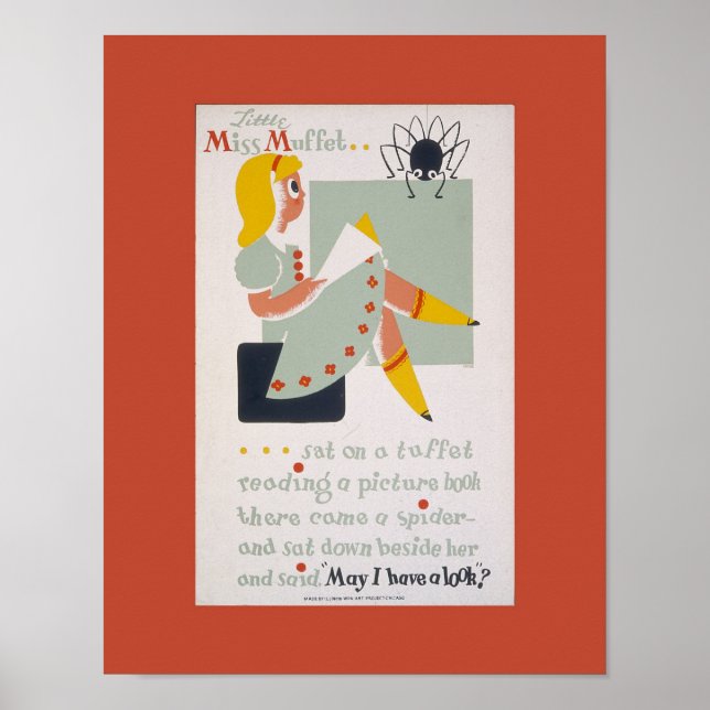 Vintage bibliotek poster miss Muffett (Framsidan)