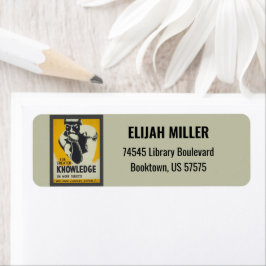 Vintage Bibliotek Poster Thinker Statue Librarian Returadress Etikett