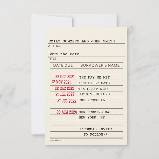 Vintage bibliotekskort Spara datumet (Framsida)