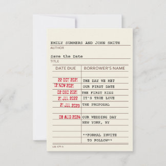 Vintage bibliotekskort Spara datumet