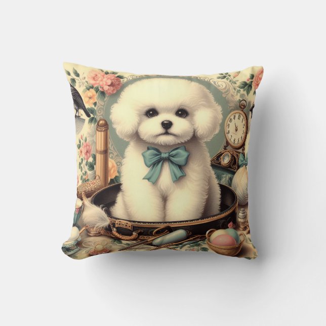 Vintage Bichon Frisé Painting Kudde (Framsida)