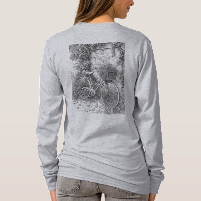 Vintage Bicycle and Roses Sketch T Shirt (Baksida)