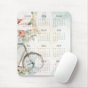 Vintage Bicycle Blommigt Färg-årskalender 2026 Musmatta