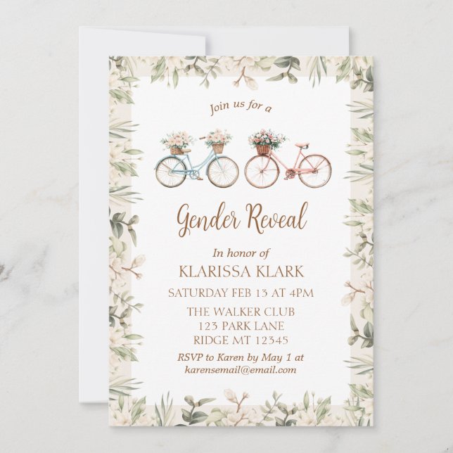 Vintage Bicycle Cute Gender Reveal Inbjudningar (Framsida)