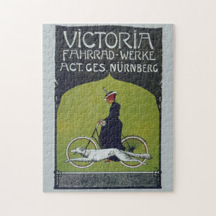 Vintage Bicycle Dam & Hund Illustration Art Pussel