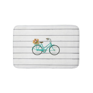 Vintage Bicycle Flower Basket Illustratio Bath Mat Badrumsmatta