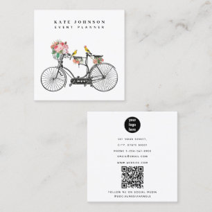 Vintage Bicycle Flowers Birds Event Planner Fyrkantigt Visitkort