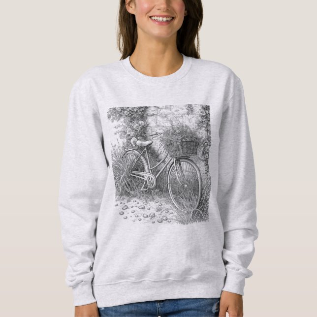 Vintage Bicycle Garden Sketch T Shirt (Framsida)