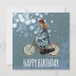 Vintage Bicycle Girl - Birthday Kort