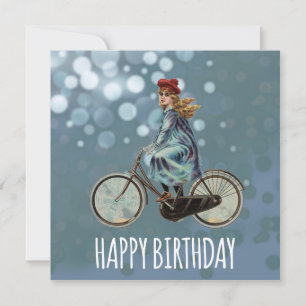 Vintage Bicycle Girl - Birthday Kort