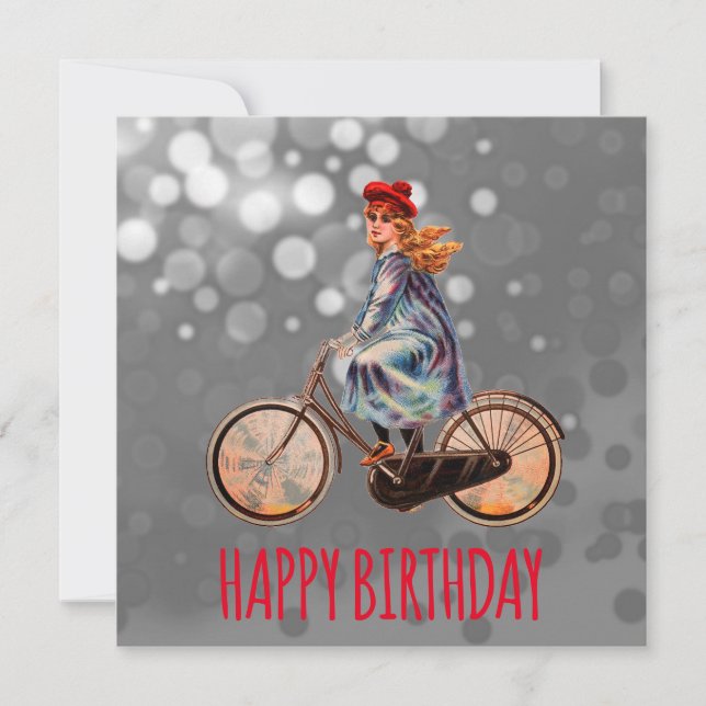 Vintage Bicycle Girl - Birthday Kort (Framsida)