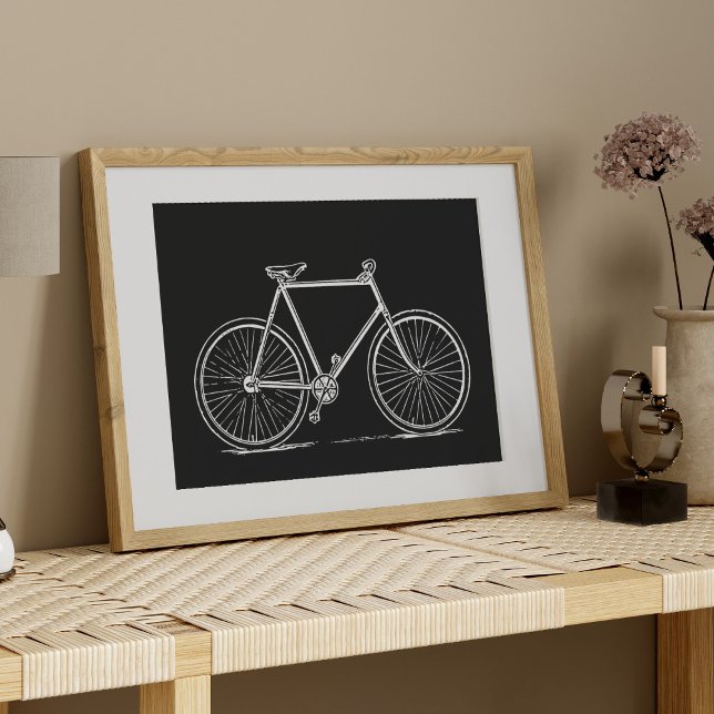 Vintage Bicycle Illustration in Black and White Poster (Skapare uppladdad)