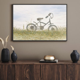 Vintage Bicycle in Meadow Sketch – Rustic Minimali Poster