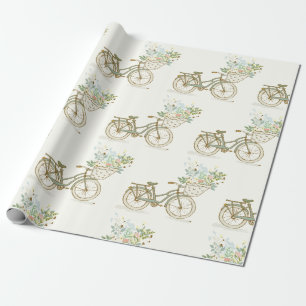 Vintage Bicycle med Blommor Wrapping Papprare Presentpapper