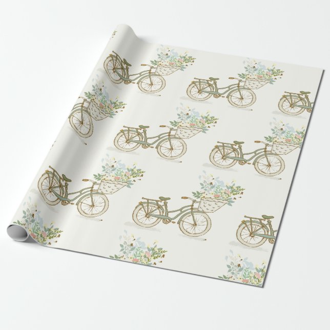 Vintage Bicycle med Blommor Wrapping Papprare Presentpapper (Utrullad)