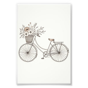 Vintage Bicycle with Blooming Basket Photo Print Fototryck