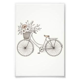 Vintage Bicycle with Blooming Basket Photo Print Fototryck