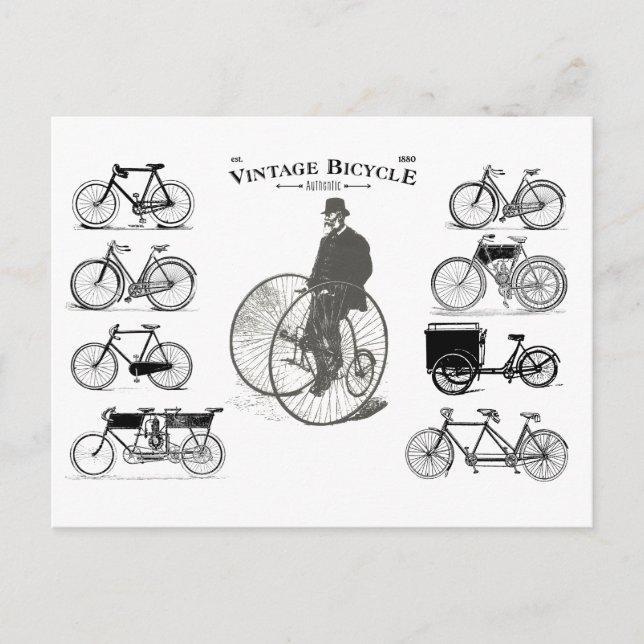 Vintage Bicycles est. 1880 Vykort (Framsida)