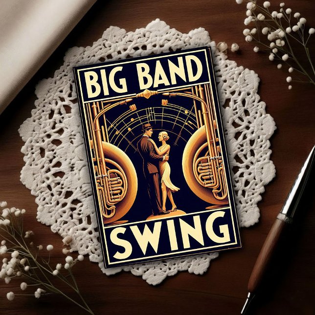 Vintage Big Band Swingdansaffisch Vykort (Skapare uppladdad)