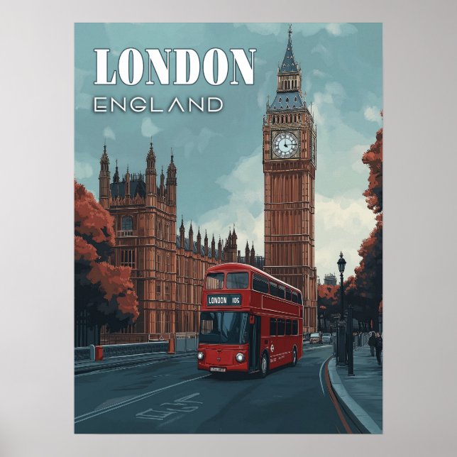 Vintage Big Ben Travel Poster - London, England (Framsidan)
