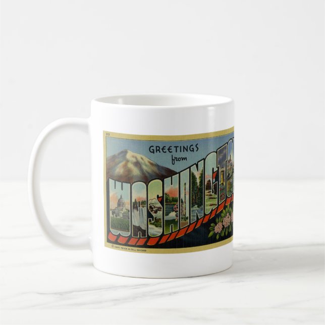 Vintage Big Brev WASHINGTON-statskort Kaffemugg (Vänster)