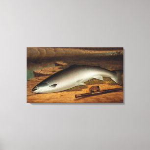 Vintage Big Catch A Salmon på en flodbank Canvastryck
