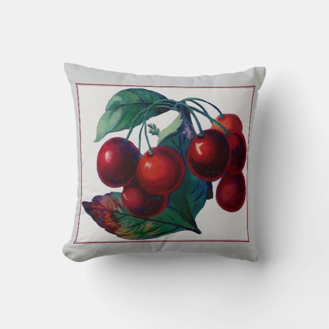 Vintage Big Cherry Bunch Pillow Kudde (Framsida)