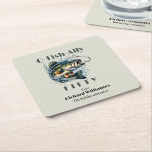 Vintage Big Fish the Bait OFishAlly 50 Birthday Underlägg Papper Kvadrat