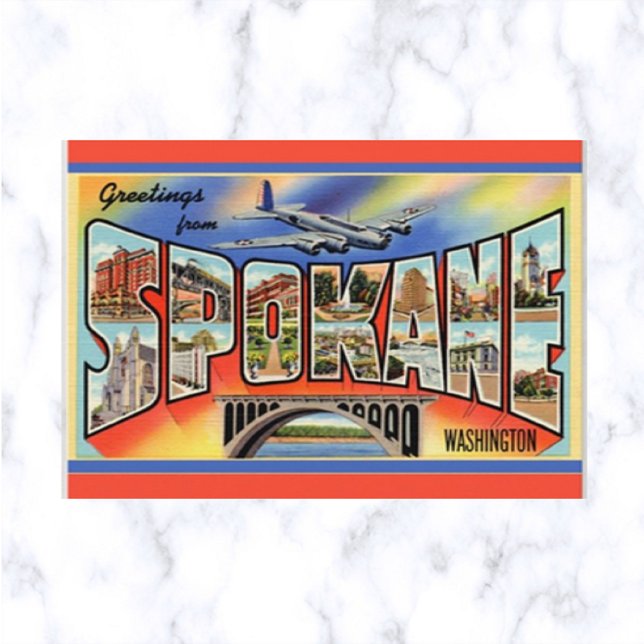 Vintage Big Letter Spokane Washington vykort (Skapare uppladdad)