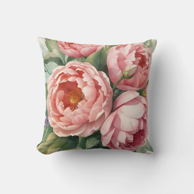 Vintage Big Pink Flowers Kudde (Framsida)