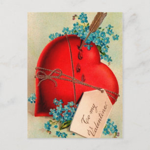 Vintage Big Red Bleeding Heart Valentine vycard Helg Vykort