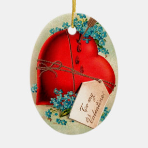 Vintage Big Red Bleeding Heart Valentine vycard Julgransprydnad Keramik