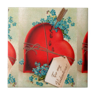 Vintage Big Red Bleeding Heart Valentine vycard Kakelplatta
