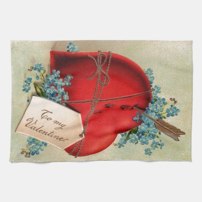 Vintage Big Red Bleeding Heart Valentine vycard Kökshandduk (Horisontell)