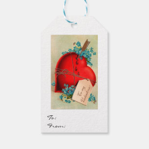 Vintage Big Red Bleeding Heart Valentine vycard Presentetikett