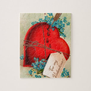 Vintage Big Red Bleeding Heart Valentine vycard Pussel